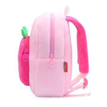 Yvechus Toddler Backpack Zoo Plush Mini Daypack Animal Cartoon Travel Bag for Baby Girl Boy (Strawberry)