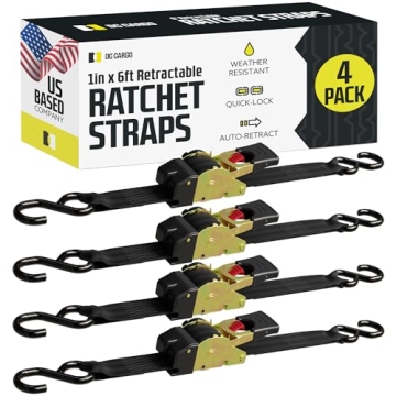 DC Cargo Heavy Duty 4 Pack Retractable Ratchet Straps (1" x 6')