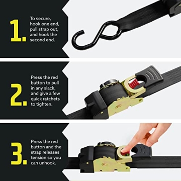 Heavy Duty Retractable Ratchet Straps - 4 Pack