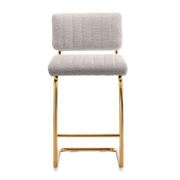 Zesthouse Mid Century Modern Counter Height Stools Set of 2, 26'' Upholstered Boucle Fabric Counter Barstools with Channel Tufting for Kitchen Island, Armless Bar Chairs with Backs & Gold Base, Grey