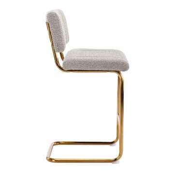 Zesthouse Mid Century Modern Counter Height Stools Set of 2, 26'' Upholstered Boucle Fabric Counter Barstools with Channel Tufting for Kitchen Island, Armless Bar Chairs with Backs & Gold Base, Grey