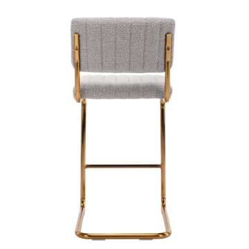 Zesthouse Mid Century Modern Counter Height Stools Set of 2, 26'' Upholstered Boucle Fabric Counter Barstools with Channel Tufting for Kitchen Island, Armless Bar Chairs with Backs & Gold Base, Grey