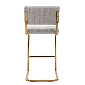 Zesthouse Mid Century Modern Counter Height Stools Set of 2, 26'' Upholstered Boucle Fabric Counter Barstools with Channel Tufting for Kitchen Island, Armless Bar Chairs with Backs & Gold Base, Grey