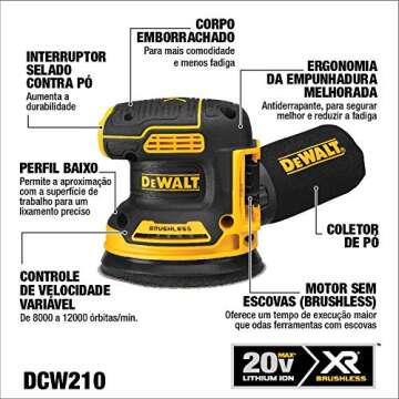 DEWALT 20V MAX Orbital Sander, Tool Only with 20V MAX Battery Pack with Charger, 3-Ah (DCW210B & DCB230C)