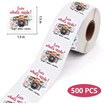 WHING Cute Retro Camera Flower Pattern Design Sticker - 500pcs for Business Packaging