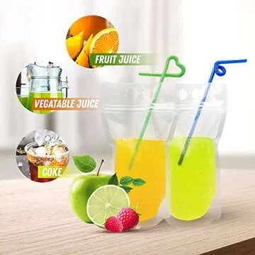 100Pcs Drink Pouches with Colorful Straws for All Events