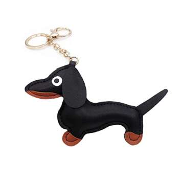 IOOOFU Mini Dachshund Dog Keychain Cute PU Leather Animals Keyring Hanging Ornament Backpack Handbag Charm Gift for Men Women Dachshund keyrings for Women Girls Men Boys