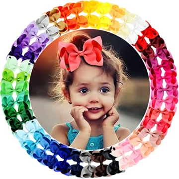 WillingTee 40 Colors 4.5" Hair Bows for Girls - Durable Grosgrain Ribbon Clips