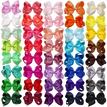 WillingTee Hair Bows for Girls - 40 Colors 4.5 Inch Clips