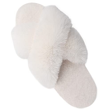 Temi Cozy Fuzzy Furry Slippers for Women - Open Toe Comfort and Style