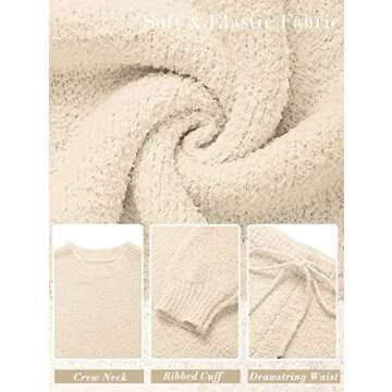 MEROKEETY Women's 2024 Fall Winter Fuzzy Fleece Long Sleeve Pajama Set 2 Piece Sweater Top and Shorts Loungewear, SolidBeige, Medium
