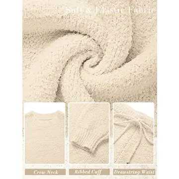 MEROKEETY Women's 2024 Fall Winter Fuzzy Fleece Long Sleeve Pajama Set 2 Piece Sweater Top and Shorts Loungewear, SolidBeige, Medium