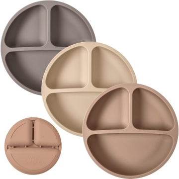 WeeSprout Silicone Toddler Plates - 3 Pack of Fun, Durable Dishes for Self-Feeding