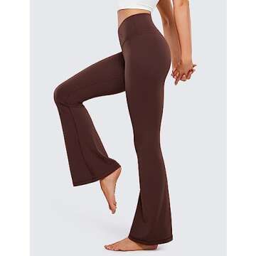 CRZ YOGA High Waist Crossover Flare Leggings for Women 31" - Bootcut Bell Bottoms V Cross Yoga Pants Taupe Small