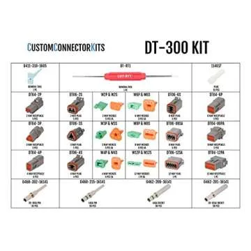 DELPHIKITS COMPANY DT-300 Deutsch Connector Kit with Crimp Tool: Gray Environmentally Sealed Automotive Electrical Connectors 14-20 Gauge 300 Piece Kit with 4-Way Indent Crimp Tool