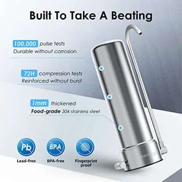 Waterdrop Countertop Water Filter, NSF/ANSI 42&372 Certified,5-Stage Stainless Steel Faucet Water Filter for 8000 Gallons, Reduces Heavy Metals, Bad Odor and 99% Chlorine,WD-CTF-01(1 Filter Included)