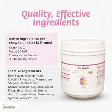 Pro-Pectalin Chewable Tablets for Dogs & Cats, Helps Relieve Occasional Diarrhea in Cats and Dogs, Situational Diarrhea Relief with Kaolin and Pectin, Contains Beneficial Probiotic Bacteria, 250ct