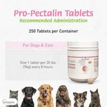 Pro-Pectalin Chewable Tablets for Dogs & Cats, Helps Relieve Occasional Diarrhea in Cats and Dogs, Situational Diarrhea Relief with Kaolin and Pectin, Contains Beneficial Probiotic Bacteria, 250ct