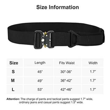 FAIRWIN Tactical Rigger Belt, 1.7 Inches Mens Nylon Webbing Utility Belt with V-ring Heavy-Duty Quick-Release Buckle