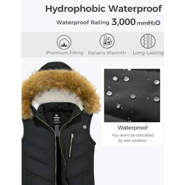wantdo Women's Winter Vest Thicken Black Puffer Vest with Hood (Black, Small)