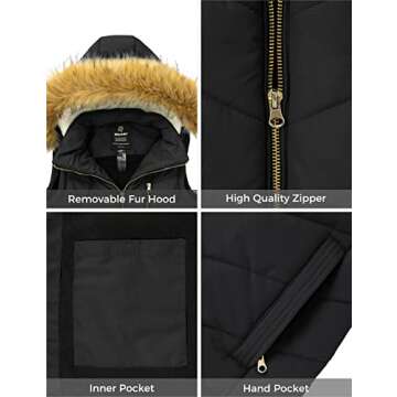 wantdo Women's Winter Vest Thicken Black Puffer Vest with Hood (Black, Small)