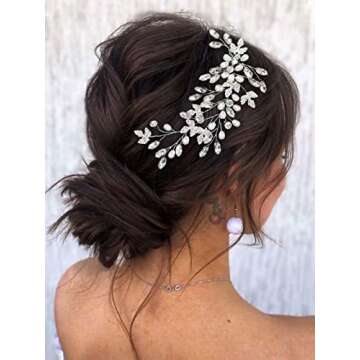 Catery Crystal Bride Wedding Hair Vine Silver Headband Leaf Bridal Headpiece Bridesmaid Hair Piece Hair Jewelry Wedding Hair Accessories for Women and Girls
