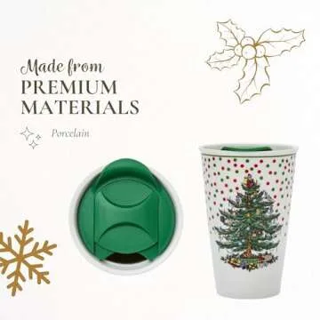 Spode Christmas Tree Travel Mug with Lid - 8 Oz Coffee Mug for Holiday Drinks, Dishwasher & Microwave Safe Ceramic Tumbler - Festive Christmas Design for On-The-Go (Polka Dot)