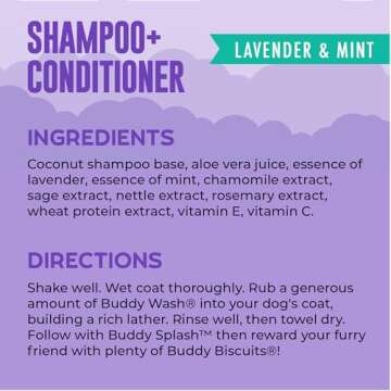 Buddy Wash 2-in-1 Dog Shampoo and Conditioner for Dog Grooming, Lavender & Mint, 16 oz. Bottle