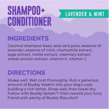 Buddy Wash 2-in-1 Dog Shampoo and Conditioner for Dog Grooming, Lavender & Mint, 16 oz. Bottle