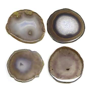 FOLKOR LIFE Natural Agate Coasters for Drinks, Geode Stone Coasters Agate Slices Set of 4 Gemstone D...