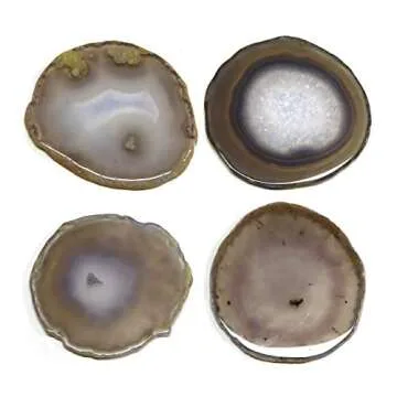 FOLKOR LIFE Natural Agate Coasters for Drinks, Geode Stone Coasters Agate Slices Set of 4 Gemstone D...