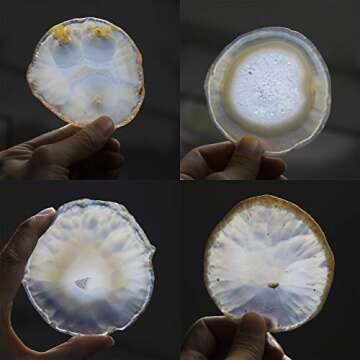 FOLKOR LIFE Natural Agate Coasters for Drinks, Geode Stone Coasters Agate Slices Set of 4 Gemstone Drinkware Bar Glass Coasters for Coffee Table, 3.5-4" Agate Decor for Home Housewarming Gift Birthday