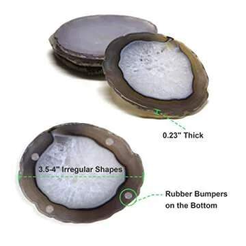 FOLKOR LIFE Natural Agate Coasters for Drinks, Geode Stone Coasters Agate Slices Set of 4 Gemstone Drinkware Bar Glass Coasters for Coffee Table, 3.5-4" Agate Decor for Home Housewarming Gift Birthday