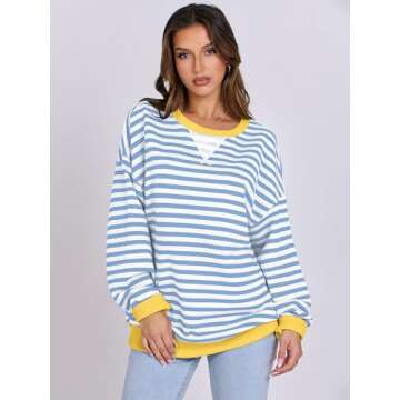 ANRABESS Women Striped Oversized Sweatshirt Long Sleeve Crewneck Shirts 2025 Fall Fashion Pullover S...