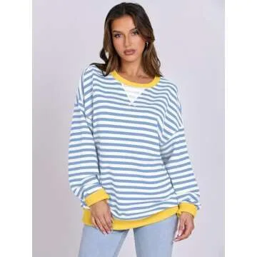 ANRABESS Women Striped Oversized Sweatshirt Long Sleeve Crewneck Shirts 2025 Fall Fashion Pullover S...