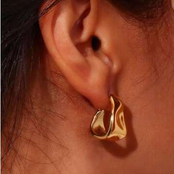 plucar Earrings for Women 14K Chunky Gold Earrings Lightweight Stud Earrings Simple Gold Hoop Earrin...