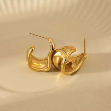 plucar Earrings for Women 14K Chunky Gold Earrings Lightweight Stud Earrings Simple Gold Hoop Earrings for Women Trendy Jewelry Gift