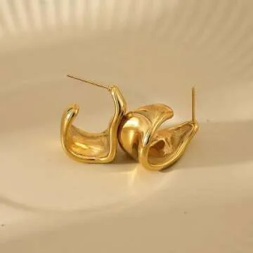 plucar Earrings for Women 14K Chunky Gold Earrings Lightweight Stud Earrings Simple Gold Hoop Earrings for Women Trendy Jewelry Gift