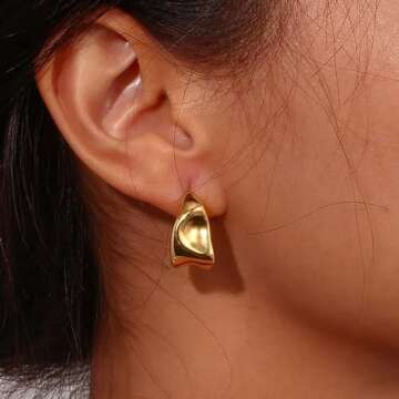 plucar Earrings for Women 14K Chunky Gold Earrings Lightweight Stud Earrings Simple Gold Hoop Earrings for Women Trendy Jewelry Gift