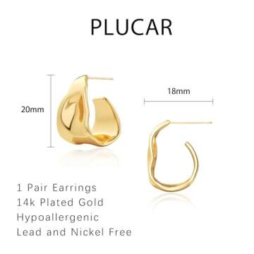 plucar Earrings for Women 14K Chunky Gold Earrings Lightweight Stud Earrings Simple Gold Hoop Earrings for Women Trendy Jewelry Gift