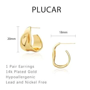 plucar Earrings for Women 14K Chunky Gold Earrings Lightweight Stud Earrings Simple Gold Hoop Earrings for Women Trendy Jewelry Gift
