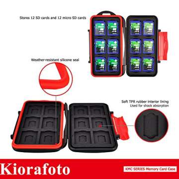 2 Pack Kiorafoto 24 Slots Memory Card Case Holder for 12 SD SDHC SDXC Cards + 12 TF MSD Micro SD Car...