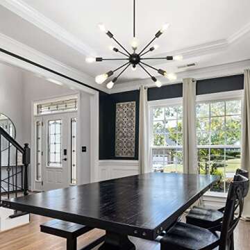 LynPon Sputnik Ceiling Light Fixture, 12 Lights Black Chandelier for Dining Room, Mid Century Chandeliers Industrial Hanging Light Vintage Pendant Light for Foyer Kitchen Living Room Bedroom