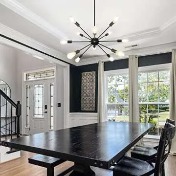 LynPon Sputnik Ceiling Light Fixture, 12 Lights Black Chandelier for Dining Room, Mid Century Chandeliers Industrial Hanging Light Vintage Pendant Light for Foyer Kitchen Living Room Bedroom