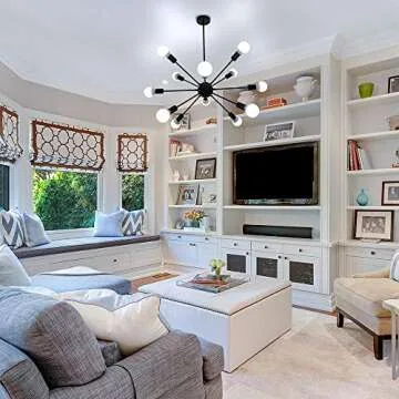 LynPon Sputnik Ceiling Light Fixture, 12 Lights Black Chandelier for Dining Room, Mid Century Chandeliers Industrial Hanging Light Vintage Pendant Light for Foyer Kitchen Living Room Bedroom