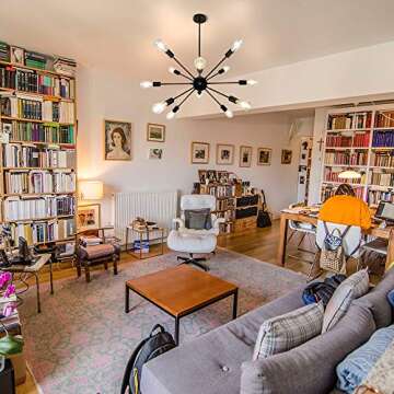 LynPon Sputnik Ceiling Light Fixture, 12 Lights Black Chandelier for Dining Room, Mid Century Chandeliers Industrial Hanging Light Vintage Pendant Light for Foyer Kitchen Living Room Bedroom