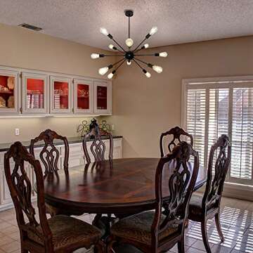 LynPon Sputnik Ceiling Light Fixture, 12 Lights Black Chandelier for Dining Room, Mid Century Chandeliers Industrial Hanging Light Vintage Pendant Light for Foyer Kitchen Living Room Bedroom