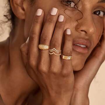 BENEIGE Gold Rings for Women Non Tarnish 14K Gold Plated Chunky Gold Rings with Cubic Zirconia Danit...