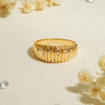 BENEIGE Gold Rings for Women Non Tarnish 14K Gold Plated Chunky Gold Rings with Cubic Zirconia Danity Stackable Band Ring Jewelry for Women Size 8