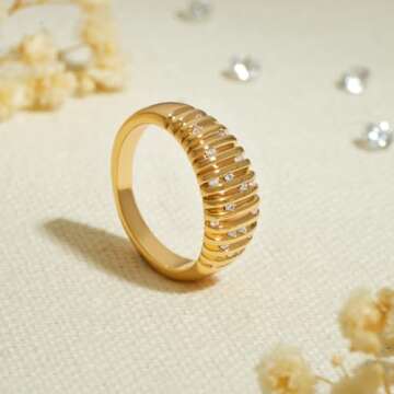 BENEIGE Gold Rings for Women Non Tarnish 14K Gold Plated Chunky Gold Rings with Cubic Zirconia Danity Stackable Band Ring Jewelry for Women Size 8